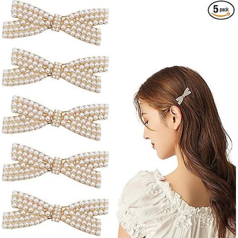 5 Pinces Cheveux Avec Nud En Perles, Pinces Cheveux Bec De Canard, Pinces Cheveux En Mtal Dor, Pinces Cheveux Lgantes Et Mignonnes, Outils De (1/5)