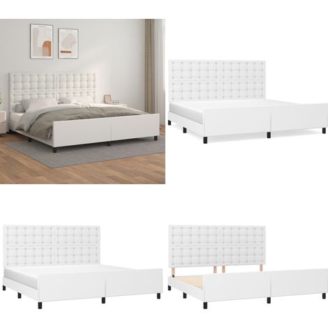 Cadre de lit sans matelas blanc 200x200 cm similicuir - Lit Plateforme - Tête De Lit Ajustable - Cadre Lit Similicuir - Literie - Meubles Chambre À Coucher - Home & Living (1/5)
