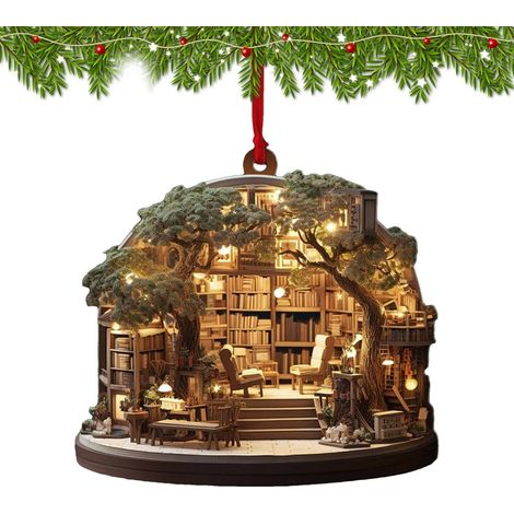 Décorations de sapin de Noël, décoration de librairie de Noël Pendentif pour fête de vacances, fenêtre, porte de maison, bibliothèque, lecteur d'hiver et d'intérieur (1/5)