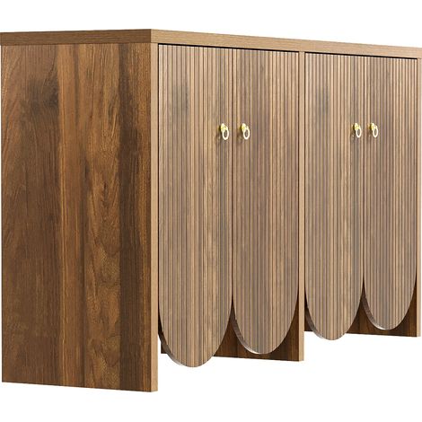 Buffet en MDF aspect noyer 147×40×80 cm avec 4 portes et étagères réglables, rangement polyvalent pour salon, salle à manger et entrée (1/5)