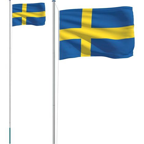 Drapeau de la Suède et mât 6,08 m Aluminium (1/5)