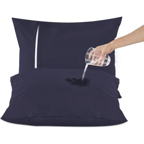 Protège Oreiller Imperméable 60x60 cm(Lot de 2), 100% étanche, Fermeture éclair dissimulée, résistantes aux acariens et aux punaises de lit, douces et durables(Bleu Marine, 60x60cm - Lot de 2) (1/5)