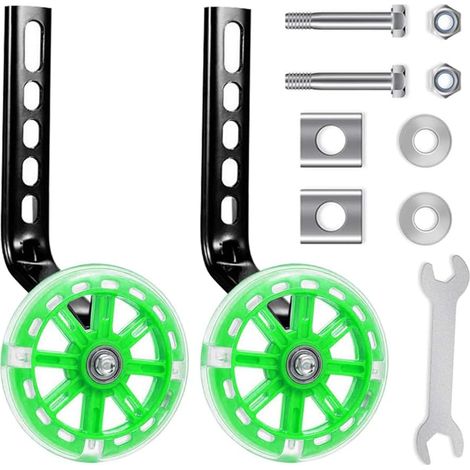 2 Roues stabilisatrices, métal plastique caoutchouc, LED clignotantes, réglables, pour vélo enfant 12-20 pouces