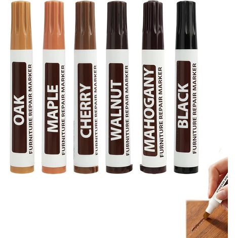 6 Pack Wood Repair Markers, Restoration Kit for Furniture, Floors and Frames, 6 Colors for Touch Up Scratches and Blemishes, Quick Dry, Easy to Use (1/5)