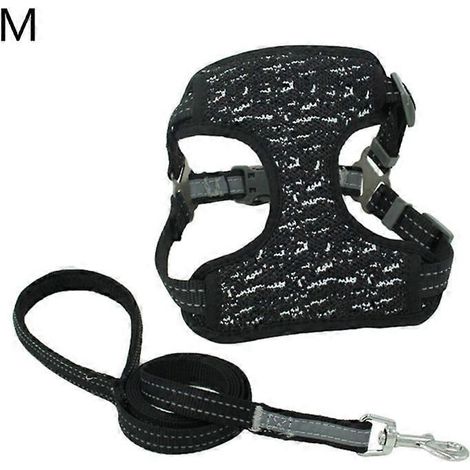 Harnais chien petit moyen grand, gilet laisse anti-explosion réfléchissant respirant, collier poitrine chiot chat, taille M noir.