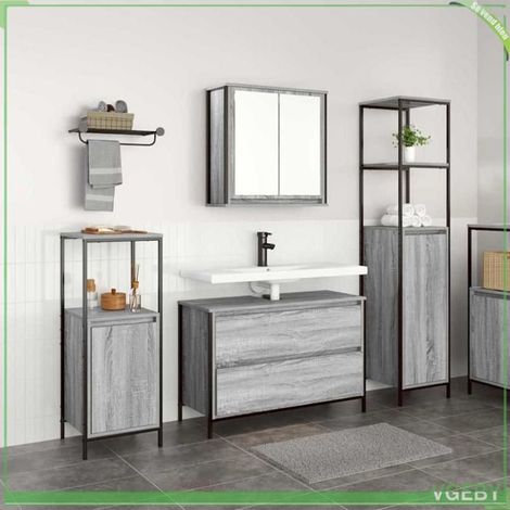 Ensemble de mobilier de salle de bain 3 pcs - FAF7291712445378 - Gris Sonoma - Bois d'ingénierie - Grand espace de stockage (1/5)