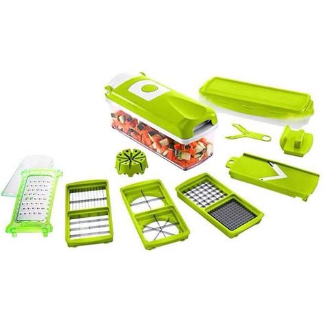 12 pezzi di accessori da cucina verdi - Mandolina da cucina - Affettatrice per verdure - per cubetti, bastoncini, fette, strisce e spicchi - Affettatrice per insalata, affettatrice per cetrioli (1/5)