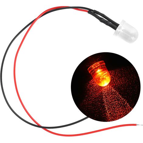 Lot de 50 diodes LED 12 V pré-câblées, tête ronde de 10 mm, éclairage orange, pour bricolage. (1/5)