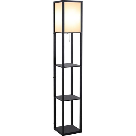 Lampadaire étagère 26L x 26l x 160H cm 3 étagères 4 Niveaux MDF Noir (1/5)