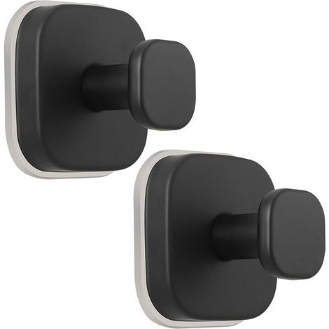 GDHZS-  2 pièces Bouton de Porte Carré en acier inoxydable-Sans perforation - ventouses-Installation Facile - Idéal pour Maison et Bureau, Noir - 6×6cm (1/5)