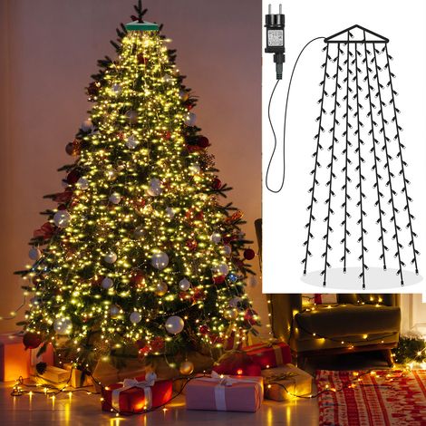 HEMVOR Guirlande cascade pour sapin 2 m, 400 LED, sans étoile, blanc chaud, minuterie, IP44 (1/5)