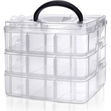Boite Rangement Compartiment - 151512.5CM - Empilables 3 Etages en Plastique Transparent - Boite Rangement Accessoires Cheveux (1/5)