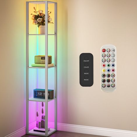 RGB LED Floor Lamp with Shelves, Modern Dimmable Standing Lamp with Remote Control, Adjustable Brightness & Speed for Living Room, Bedroom, Office, Grey (1/5)