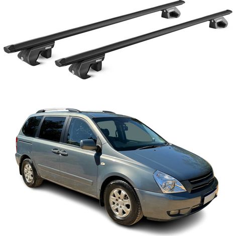 OMAC Barres de toit aluminium certifiées TÜV pour Kia Carnival II 2006-2014 – Pour rails de toit standards – Rainure en T – Charge max 90 kg – 2 antivols Noir (1/4)