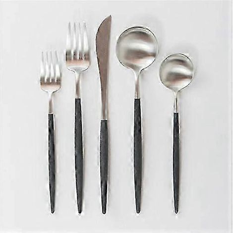 Ménagère 5 pièces en acier brossé et noir pour dresser une table (2025) (1/5)