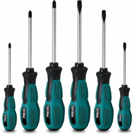 Ensemble de 6 tournevis magnétiques robustes en chrome vanadium, dont 3 plats et 3 cruciformes. (1/5)