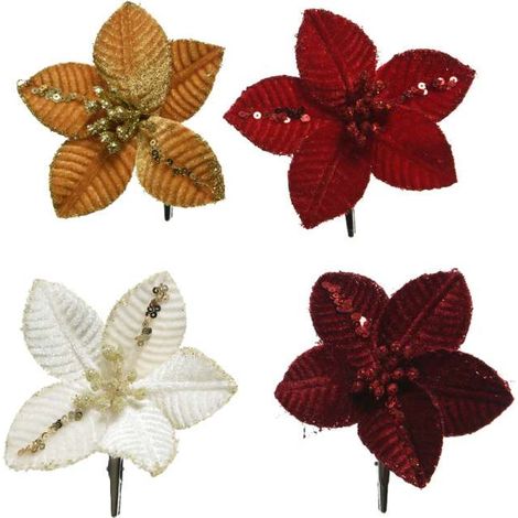 POINSETTIA VELLUTI 10X2 CM FINITURA ORO 1 PEZZO (1/5)