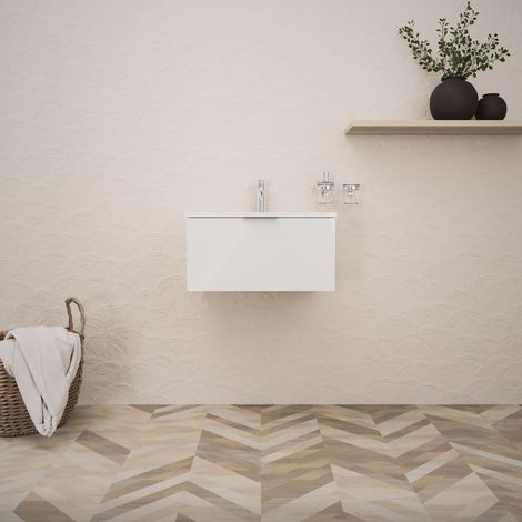 Inda - Badezimmerschrank B.60 mit glänzendem Waschbecken / Weiß glänzend 1 Schublade - Topazio