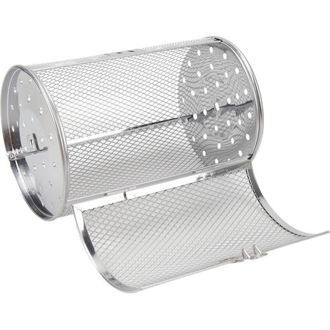 Panier à griller roulant en acier inoxydable, panier à roulettes pour barbecue avec fourchette, panier cylindrique en treillis métallique pour camping, pique-nique et fêtes, hauteur 18 cm (1/5)
