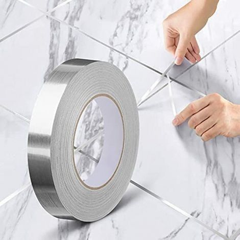 1pc Rouleau Adhesif Decoratif, Ruban Dalle PVC adhesive de Sol, Imperméable de Sol Moisissure Bande Adhésive pour Sols, Murs, Plafonds, Portes et Fenêtres, Home Déc ( Argent,2cmx50m ) (1/5)