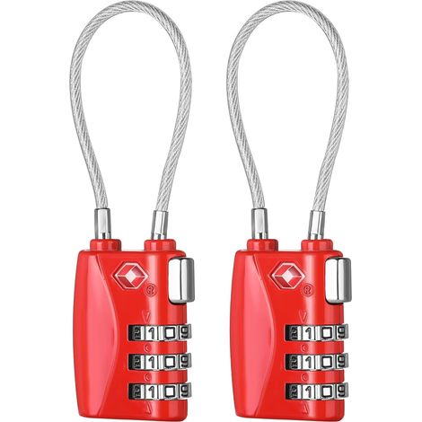 Cadenas Valise Avion, Cadenas Code TSA 3 Chiffres (2, Rouge) Cadenas Cable Pour Gymnastique, Valise, Armoire, Casier, Vestiaire, Hôtel, Avion, Train, Compact et Sécurisé (1/5)