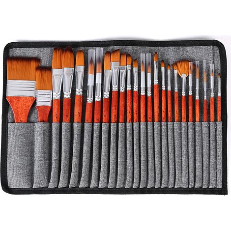 Ensemble de 24 pinceaux professionnels ronds à poils en nylon, style rétro, pour acrylique, aquarelle et maquillage. Accessoires de dessin parfaits pour les peintres, étudiants et débutants. (1/5)