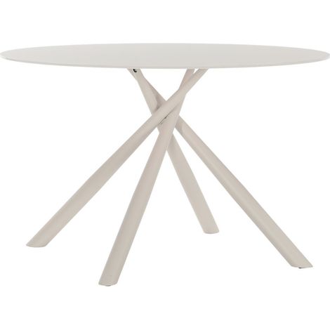 Table repas ronde Ø120cm plateau en verre trempé et pieds croisés métal crème - AXELLE (1/5)