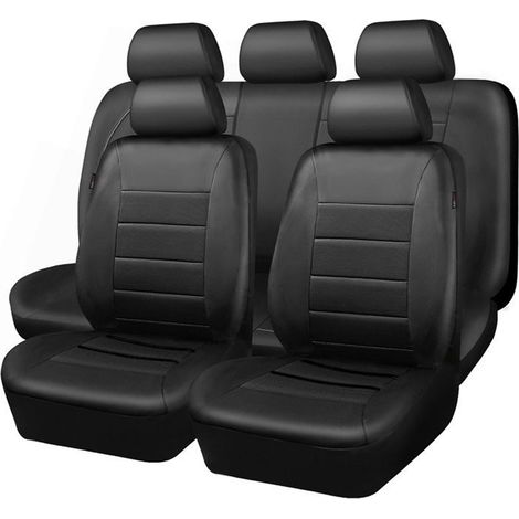 GARRYFIZH Housses de siège auto universelles, 9 protections avant et arrière en cuir PU, ensemble complet compatible avec les airbags, noir (1/5)