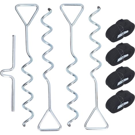 Piquets d'ancrage multifonctions en acier pour trampoline, abri, balançoire, tente - Kit de fixations argentées (1/5)
