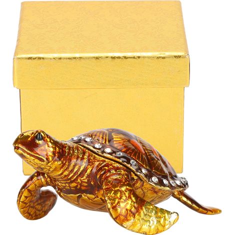 Tortoise Figurine Electroplated Turtle Jewelry Trinket Storage Box Ornament with Rhinestones (1/5)