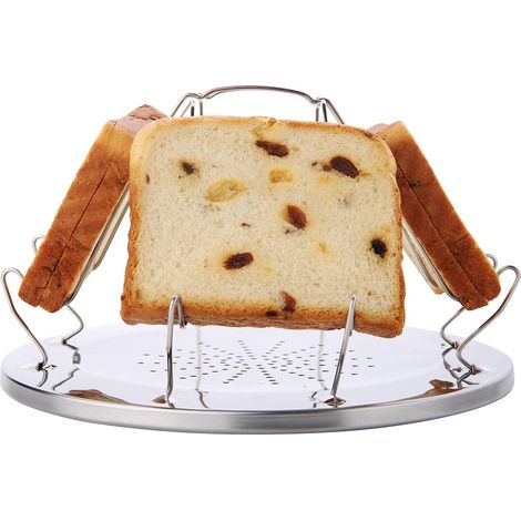 Rôtisseuse à pain en acier inoxydable pliable avec support, pour camping et gazinière extérieure, cuisson au feu de bois (1/5)