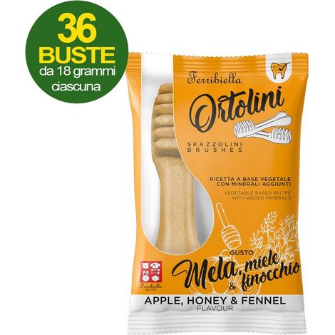 Snack Bars pour chiens Ortolini goût pomme, miel et fenouil 36 mini paquets de 2 pièces chacun