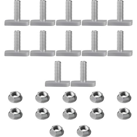 Vis Tête T - M8x20 - Acier Inoxydable A2-70 - Pour Rails de Fixation Photovoltaïque - 12 Pièces + 12 Écrous À Embase M8 (1/5)