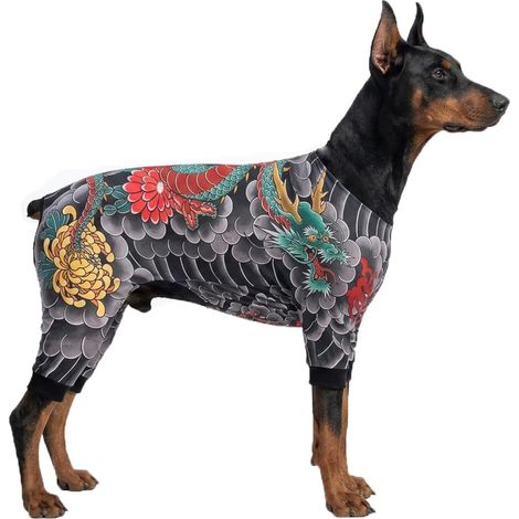 Body de tatouage pour chien, combinaison douce et extensible pour chiens et chats, tenue respirante pour photos, fêtes, usage quotidien et contrôle de la perte de poils (2XL) (L)