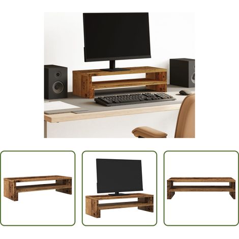 Support moniteur bois - Support de moniteur vieux bois 54x22x15 cm bois d'ingénierie (1/5)