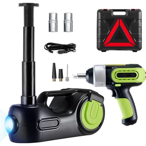 Cric hydraulique électrique 5T pour voiture, avec clé à choc intégrée et lampe LED, portée 155-530 mm, idéal pour SUV, monospace, berline et camion. (1/5)