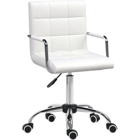 Vinsetto Mid Back PU Leather Home Office Chair Swivel Desk Chair with Arm, Wheel White