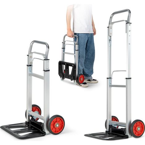 COSTWAY Carrello a Mano in Alluminio Pieghevole e Portatile, Carrello Portapacchi con Manico Telescopico Pieghevole e 2 Ruote in Gomma, Capacità di Carico 100 kg, per Casa, Giardino e Magazzino (1/5)