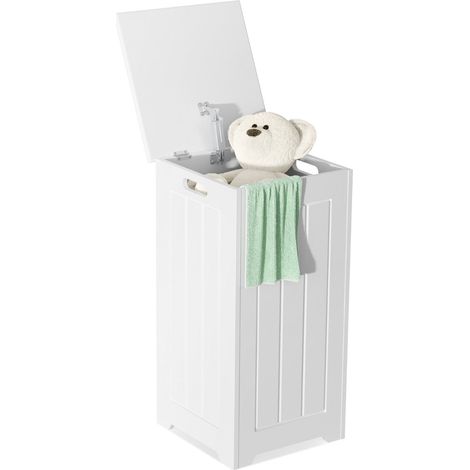 Cesto portabiancheria rettangolare 30 x 30 x 61 cm con coperchio e manici design moderno MDF bianco 200019275