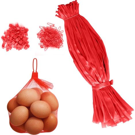 100 sacs filet réutilisables pour œufs, fruits, noix, épicerie et légumes. Stockage et courses pratiques. (Rouge) (1/5)