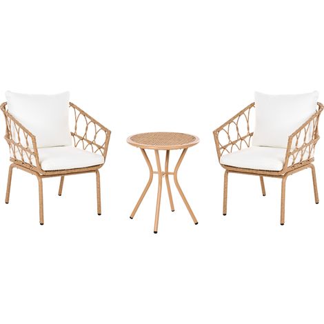 Conjunto de muebles de balcón 2 sillas y una mesa de centro de metal para exterior ratán sintético marrón claro Ferla (1/5)