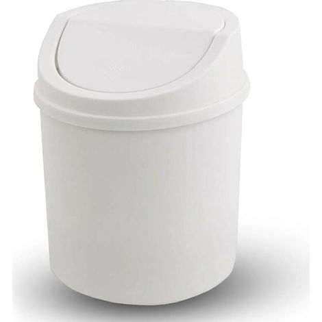 Mini Poubelle avec Couvercle, Poubelle de Table, Petite Poubelle en Plastique, Blanc (1/5)