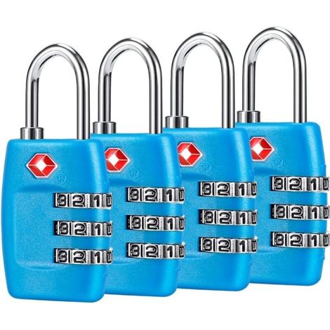 Cadenas À Combinaison 3 Chiffres Pour Valises Lot De 4 Verrous De Voyage Approuvés Bleu (1/4)