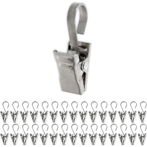 Pinces à Rideau avec Crochet, 30 pièces, en Couleur Argent, Crochets avec Pince Polyvalents pour Rideaux de Douche et de fenêtre, Supports de guirlandes Lumineuses, Attaches décoratives,