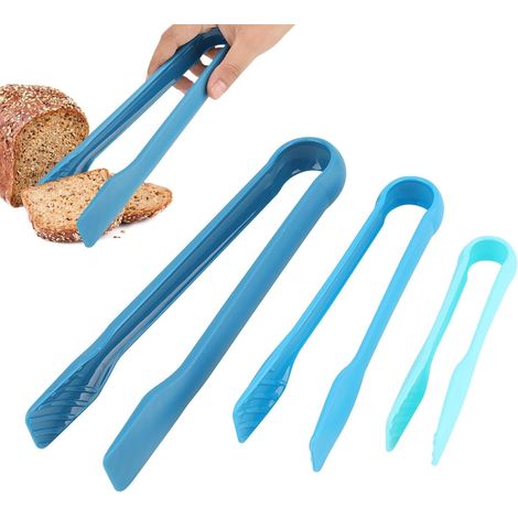 Set of 3 Silicone Kitchen Tongs, Mini Serving Tongs, Silicone Toast Tongs, Barbecue Tongs Toast Bread Cake, Bread Food Cooking Tools – (Blue) (1/5)