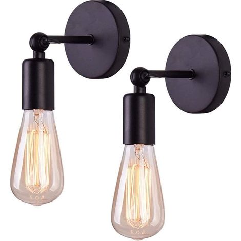 2 Stück Wandleuchte Innen Industrial Retro Wandlampe E27 Schmiedeeiserne Einfachheit  - Schwarz (Ohne Leuchtmittel