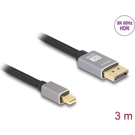 Delock Cable mini DisplayPort a DisplayPort 8K 60 Hz 3 m gris metal sin pestillo