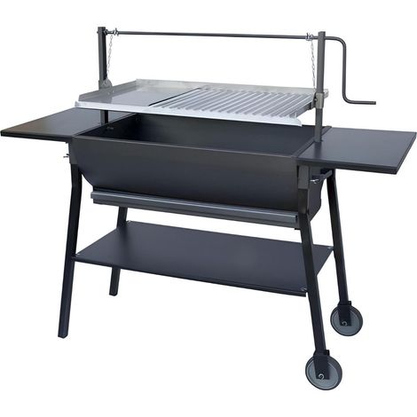 Barbecue rotissoire avec roues en acier inoxydable coloris Gris - 67 x 28 x 50 x 118 x 30 cm