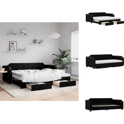 Lit de jour avec gigogne et tiroirs noir 90x200 cm tissu - Canapé Convertible - Lit Gigogne - Meuble Multifonctionnel - Lit D'appoint - Rangements Intégrés (1/5)