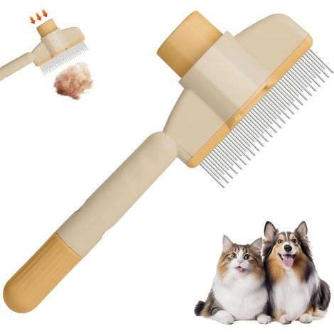 Peigne anti-puces et anti-poils d'animaux, nouvelle brosse pour chat avec bouton de déverrouillage, accessoires de toilettage pour animaux (jaune) (1/5)